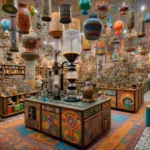 the quirky 'Wild World of Coffee Accessories' store. The store is an imaginative and colorful bazaar